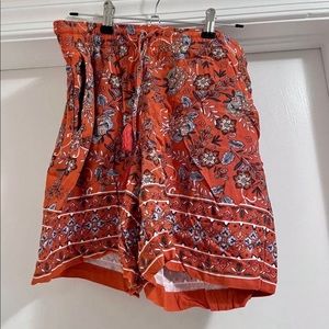 J. JILL Orange Floral Tassel Drawstring Waistband Rayon Shorts